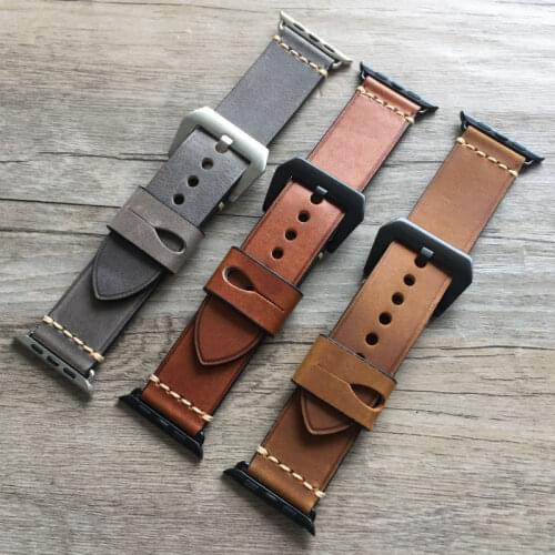 For Apple Watch Series 5 4 3 2 1 Strap for iWatch Belt Handmade Retro Leather Band 38mm 42mm