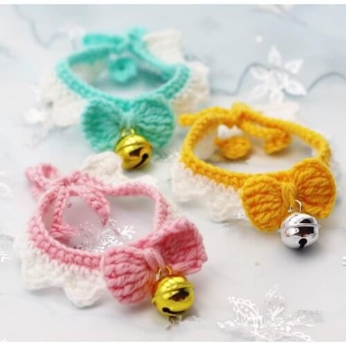 Woolen Dog Neckerchief Bowknot Dog Bandana Adjustable Dog Collar with Bell handmade Pet Necklace Cat Scarf for Small Dogs