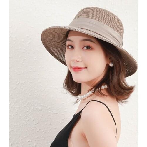 2021 Hot Sale New Handmade Straw Beach Hat For Women Summer Holiday Pearl Panama Cap Fashion Sun Protection Visor Hats