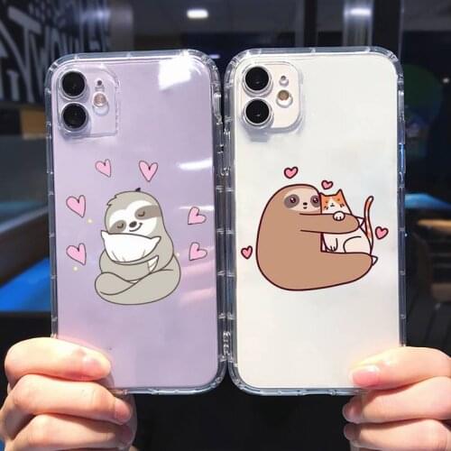 Cute sloth Phone Case Transparent soft For iphone 5 5s 5c se 6 6s 7 8 11 12 plus mini x xs xr pro max