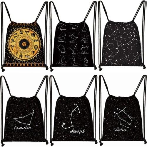 Twelve Constellations Print Drawstring Bags Women Fashion Daypack Girl Portable Backpack Ladies Storage Bags Travel Shoes Holder