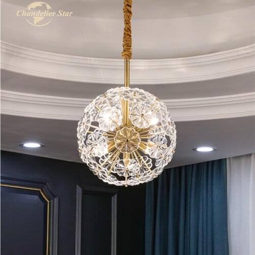 Nordic LED Chandeliers Lighting Modern Dandelion Flower Round Glass Copper Pendant Hanging Lamps Bedroom Living Room Lights