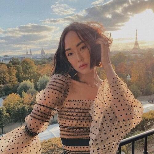 Nude Sequin Embroidery Semi-Sheer Smocked Mesh Tulle Organza Maxi Dress Off-The-Shoulder Puffy Flocked Polka Dot Date Event Gown