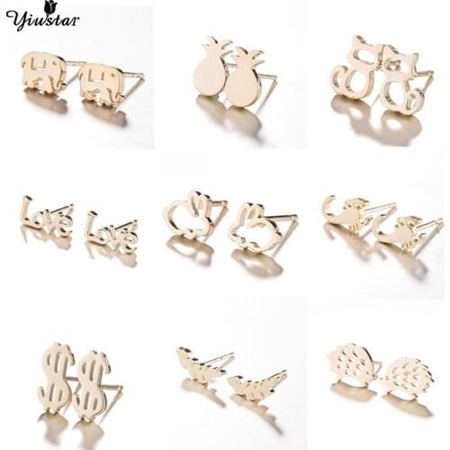 Yiustar Boho Vintage Punk Earrings Jewelry Minie Gold Leaf Stud Earrings for Women Stainles Steek Jewelry Punk Vintage Earrings