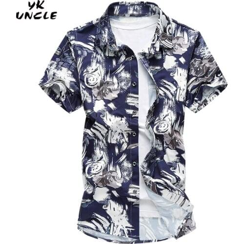 YK UNCLE Brand Summer New 2017 Floral Shirt Mens Mercerized CCotton Camisa Cuadros Men Dress Shirts Short Sleeve Man Shirt M-7XL