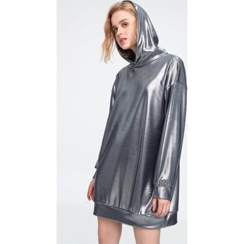 Women Oversize Hooded Sweatshirt Gray color Clothing Winter Pullovers Long Casual Street Fashion Onesize Cotton Dresses