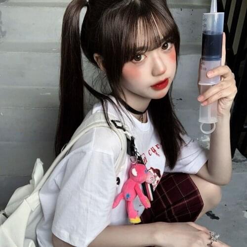 Womens Summer Punk Gothic T-Shirts Streetwear Harajuku Diablo Women Short Sleeve Korea Cartoon Vintage Women Black Tees Top