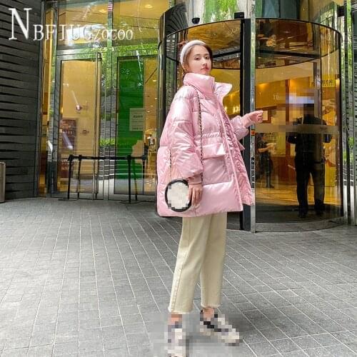 Pink Black Silver Blue Colors Women Parkas S-XL Glossy Fabric Female Jacket Coat