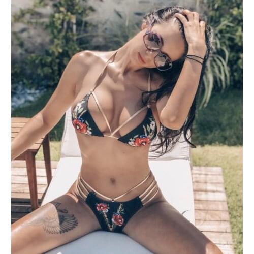 Womens Low-waisted Bottom Triangle Bandeau Printed Sexy Bathing Suits Bikini Swimsuit 38