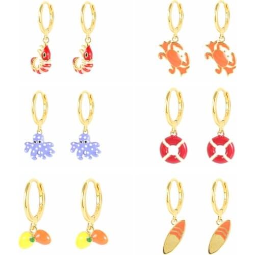 AIDE Pendientes Plata 925 Jewelry for Woman 2021 Trend Marine Animal Enamel Drop Earrings Piercing Aretes Bijoux Femme Aretes CZ