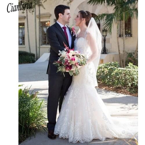 2021 Elegant Appliqued Lace Wedding Dress Mermaid Sweetheart Zipper Back Bridal Gown Vestido De Novia