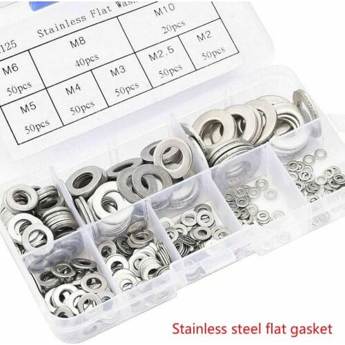 1 box of 360Pcs stainless steel flat washers, seal rings, gaskets, flat metal washers, ordinary silver washers, O-rings