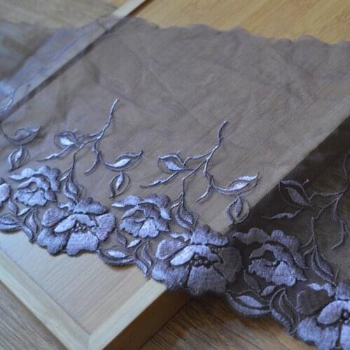 10Meters 18cm Wide Embroidery Lace Trim High Quality Dark Coffee Mesh Net Fabric Flower Applique For Garments Wedding