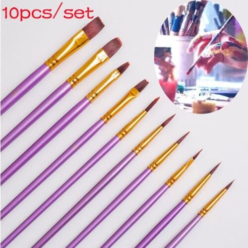10Pcs Watercolor Gouache Paint Brushes Different Shape Round Pointed Tip Nylon Hair Painting Brush Set Art Supplies
