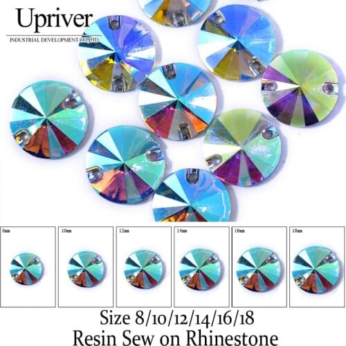 Upriver 100pcs/Lot Round Sew-on Resin Crystal AB Flat Back With Holes Resin Sew on Rhinestone Beads For DIY Dress Garment Bag