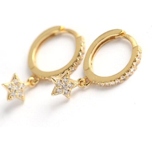 925 Sterling Silver Earring Fashion Classic Cute Zircon Star Short Drop Ear Ring Sweet Wild Trend Women Girl Silver Ear Jewelry