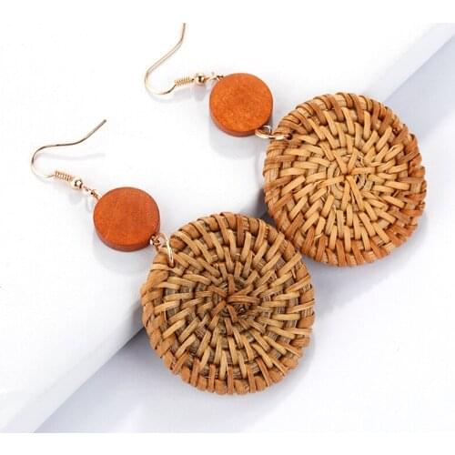AENSOA Unusual Rattan Knit Dangle Earrings 2021 Summer Trendy Drop Earrings Statement Elegant Pendant Earring for Women Jewelry