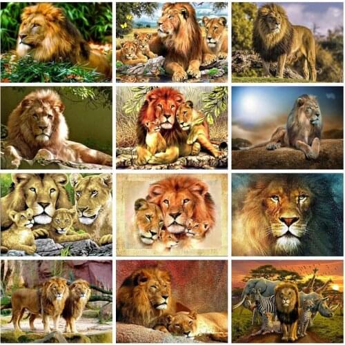 Animal Lions Diamond Embroidery Painting Mother Child Mosaic Stones Picture Small Size Diamond Dots Wall Art Decor Stickers Gift