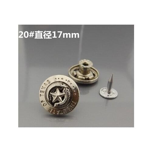 Free shipping 10pcs/lot 17mm silver star pattern Metal zinc alloy clasp shook head buttons clothes cowboy pants jeans buttons
