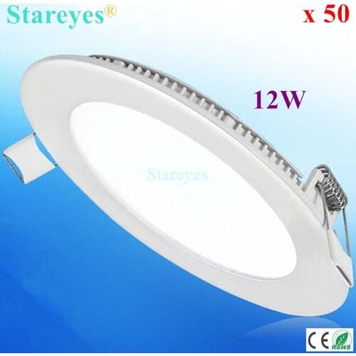 Free shipping 50 pcs Round Led panel light 12W 980LM AC90-265V 2835SMD spotlight bulb LED lamp Downlight ceiling light lighting
