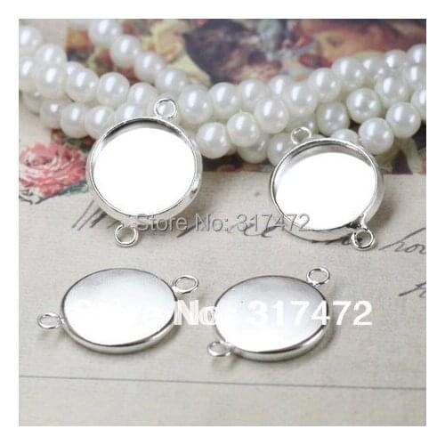 Free shipping!! Copper plating silver pendant base 20 mm double orifice Cabochon Setting base