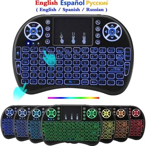 7 Color Backlit I8 Mini Spanish Wireless Keyboard Mouse 2.4ghz USB Keyboard for Laptop Smart TV English Russian With Touchpad