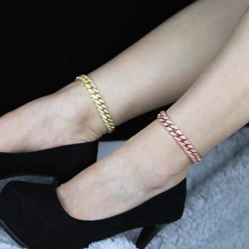 New Punk Big cuban Chain anklet jewelry with cz paved 2021 Steampunk Hip Hop iced out wide band chain Anklet Women Jewelry