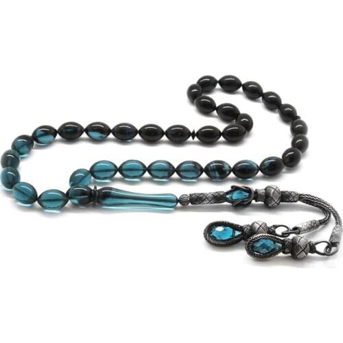 Tesbihane 1000 Sterling Silver Kazaz Tassels Barley Cut Filtering Turquoise Fire Amber Prayer Beads