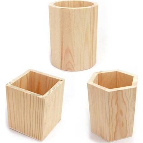 DIY Wooden Pen Pencil Holder Desk Organizer Stationery-Makeup Brush Box Desktop Office Accessories