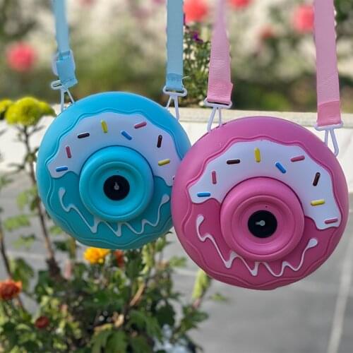 GLCUCG Childrens Electric Donut Camera Bubble Machine Light Music Stall Bubble Blowing Camera Toy