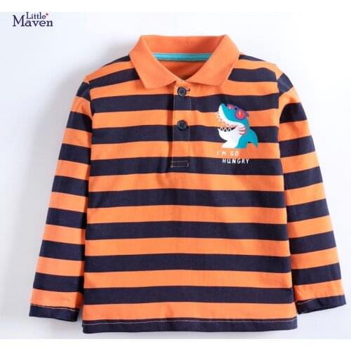 Little maven Kids 2021 Autumn Children Shark Striped T Shirt Elephant Tops Fall Clothes for Toddler Boys 2-7 Years