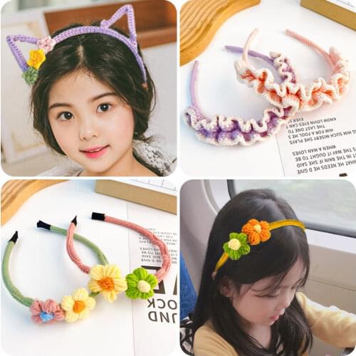 Autumn and Winter Children Cute Colors Knit Cat Rabbit Flower Hairbands Headwears Girls Lovely Headbands Kids Hair Accessories