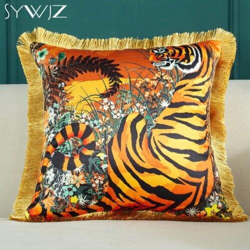 Luxury Brand Animal Cushion Cover Vintage Tiger Leopard Phoenix Printing Decorative Pillow Cover Home Throw Pillows funda cojin