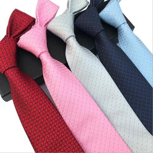 Ricnais 8cm Mens Tie Solid Plaid Striped Ties For Men BusinessWedding Accessories Pink Red Neck Tie For Man Gift