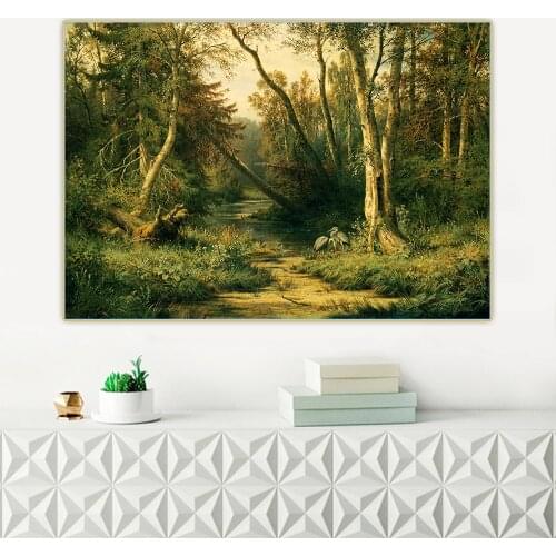Ivan Shishkin《Forest Landscape with Herons》Canvas Oil Painting Art Aesthetic Poster Picture Wall Hanging Decor Home Decoration