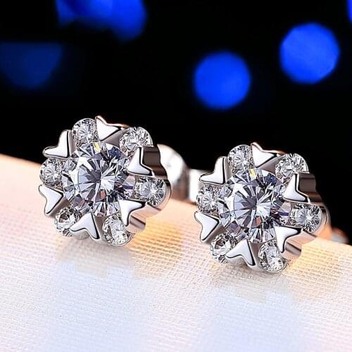Dainty Female Snowflake Small Stud Earrings Real 925 Sterling Silver Wedding Earring Cute White Zircon Stone Earrings For Women