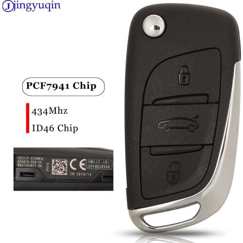 Jingyuqin 3 Buttons Flip Remote Car Key Fob FSK 434MHZ PCF7941 ID46 Chip For Citroen C4 C-Elysee C3xr