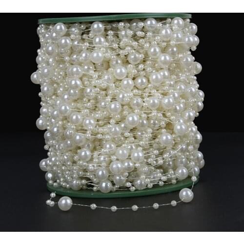 60Meters White/Ivory Fishing Line Artificial Pearl Beads Chain Garland Flower For Wedding Party Bridal Bouquet Hair Accessories