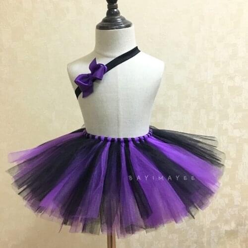 Cute Girls Summer Tutu Skirts Baby Purple Black Tulle Skirts Ballet Pettiskirt Tutu with Bow Headband Kids Party Skirts Clothing
