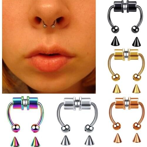 ORZTOON Fashion Punk Fake Nose Ring For Women Men Stainless Steel Magnet Fake Piercing Septum Nose Rings Hoop Body Jewelry Gift