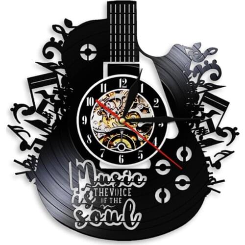 Music Is The Voice In The Soul Musical Quote Wall Clock Guitar Vinyl Record Wall Clock Music Meditations Decorative Clock Watch