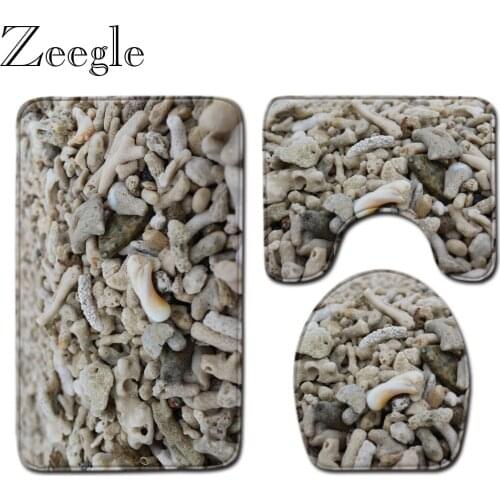Zeegle Bath Mat Set 3PCS Toilet Rug Shower Mat 3D Stone Printed Washable Bathroom Carpet Toilet Rug Absorbent Bathroom Rug Set