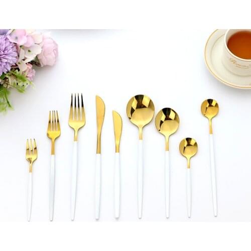 White Gold Flatwar Fork Knife Spoon Set Cutlery Tableware 1pc Dinning Table Steel Kitchen Complete Dinner Set for Dropshipping