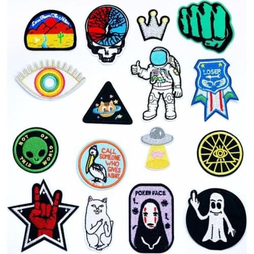 Cat UFO Ghost Skull Iron On Patches Sewing Embroidered Applique for Jacket Clothes Stickers Badge DIY Apparel Accessories