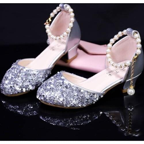 2019 new childrens children high-heeled princess shoes girls sandals fashion Baotou crystal performance shoes