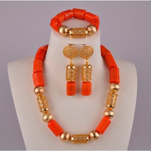 Orange Coral Jewelry Sets Africa Nigeria Coral Beads Bridal Wedding Necklace Sets