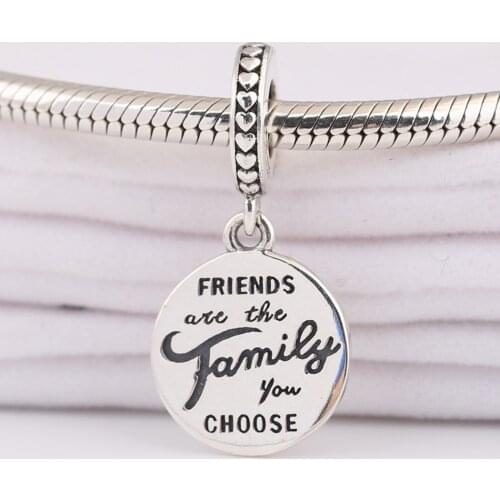 Authentic S925 Bead Friends are Family Dangle fit Lady Bracelet Bangle Diy Jewelry