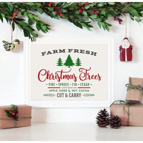 Christmas Green Christmas Tree Red Celebration Word Holiday Theme Home Canvas Printing Customizable Frameless Wall Painting