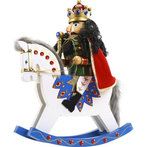 Christmas Decorations Nutcracker Wooden Rocking Horse Puppet Soldier Wooden Crafts Ornaments Nutcracker Decoration Doll, 36CM