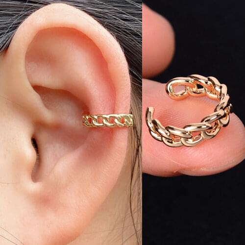 Fashion Punk Rock Heart Star Geometric Ear Cuff For Women Men Vintage Chain Clip Earrings Without Piercing Statement Jewelry